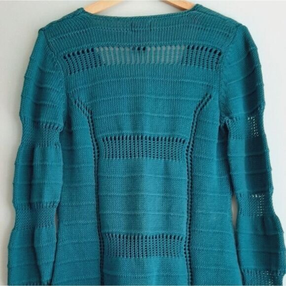 PURE HANDKNIT | Chunky Knit Cardigan Tunic Sweater Teal Sz S/M - Picture 11 of 13
